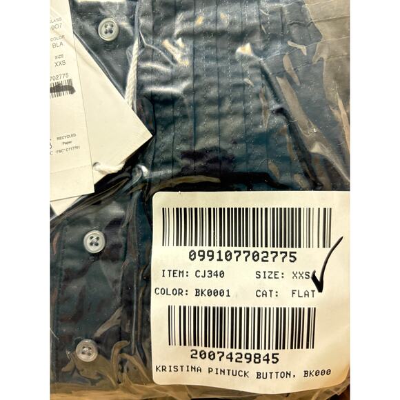 J Crew Pintuck Peplum Top XXS Black NWT Bloue Shirt CJ340 J.Crew Button Pleated - Picture 4 of 5